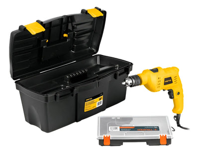 Combo Taladro Percutor + Cajas Para Herramientas Pretul Amarillo 60 Hz