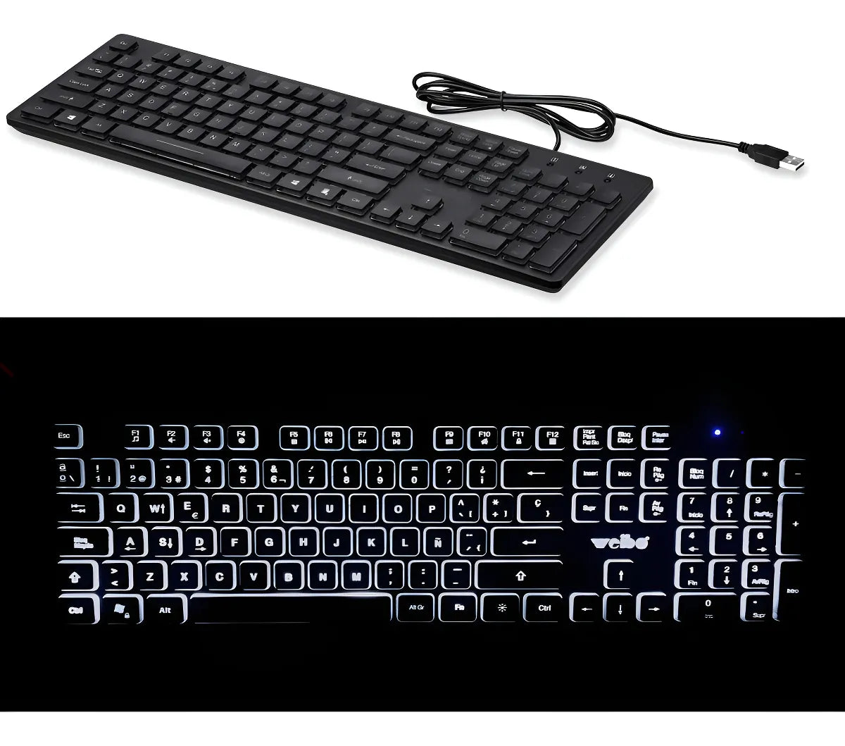 Teclado Gamer Usb Weibo Fc-560 Silencioso Con Luz Multimedia