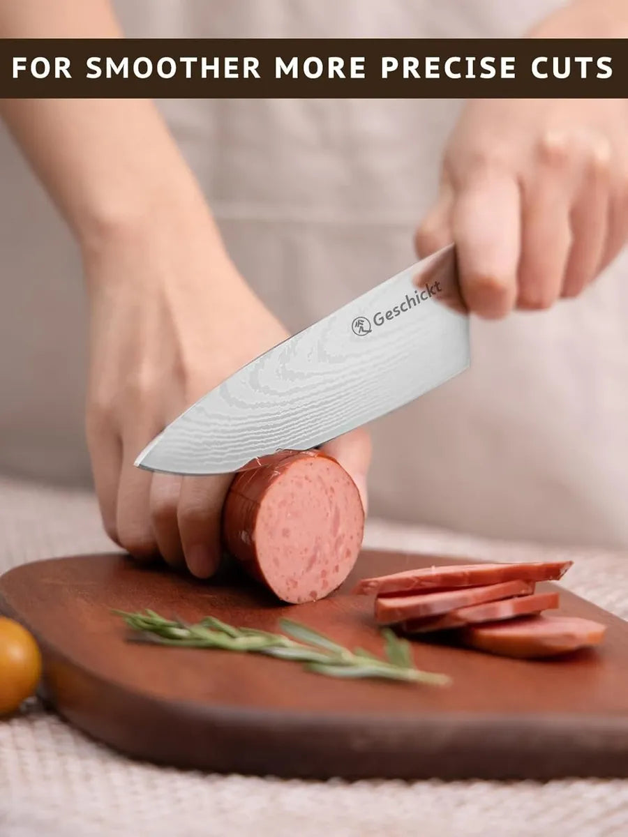 Cuchillo De Chef Profecional Aleman Alto Carbono Damasco Gris