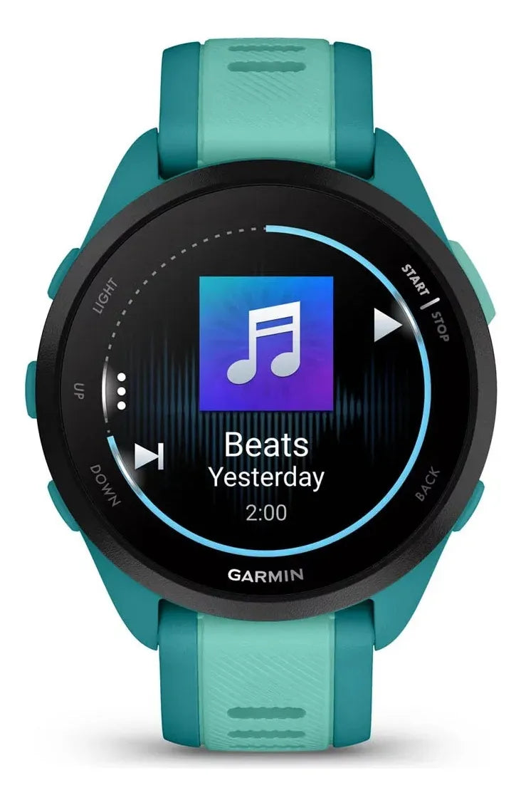 Reloj Garmin Forerunner 165 Music Amoled Turquesa 43mm Bisel Negro