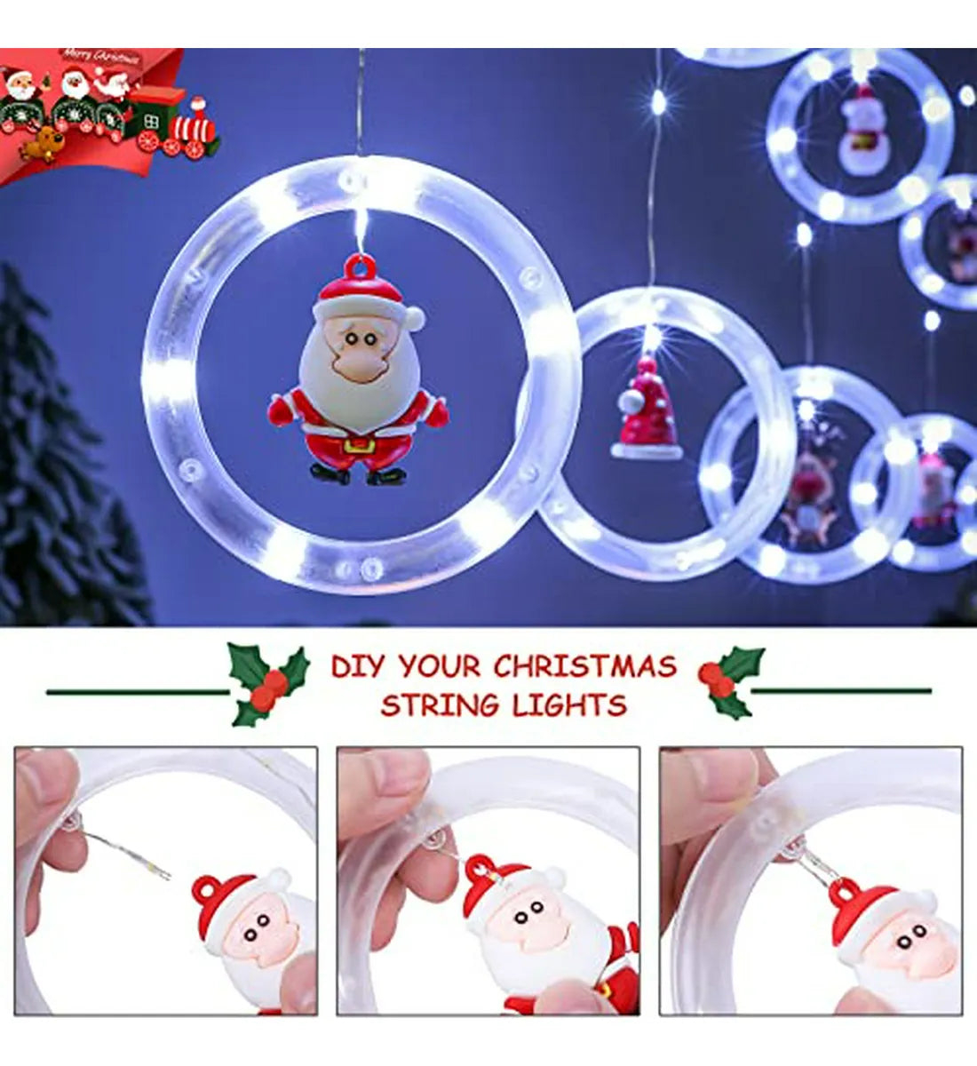 Luces De Ventana Navideñas Led Con Ornamentos, Usb 3d 9.8ft
