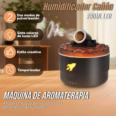 Humificador Difusor De Aromas Olores Cañon Lava Aros Luz Led - Negro