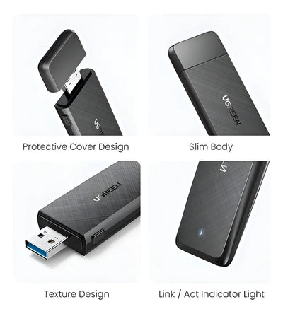Adaptador Wifi USB 1300 Mbps inalámbrico de 5 GHz de doble banda Ugreen
