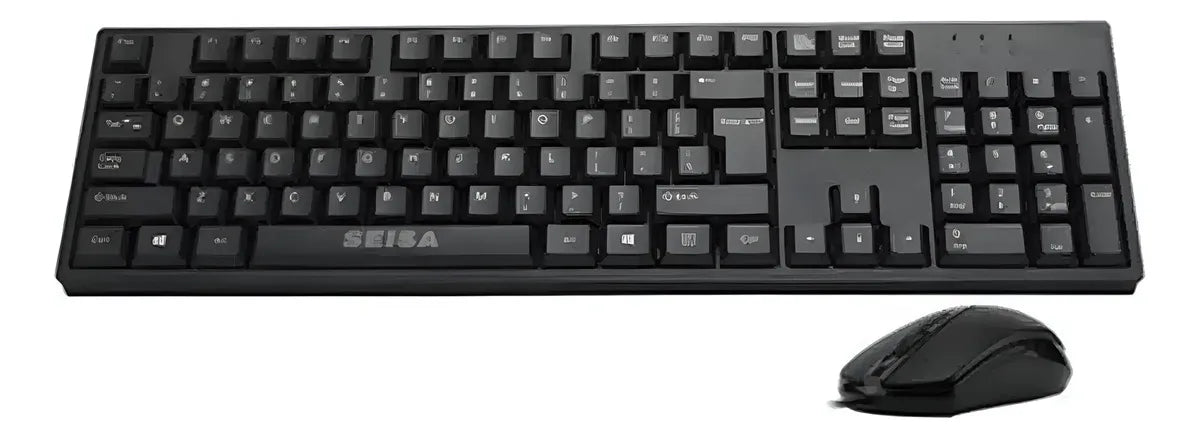 Combo Teclado En Español + Mouse Optico De Cable Usb Seisa Mouse Negro Teclado Negro