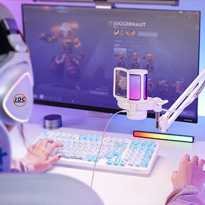 Micrófono Maono Dgm20s Cardioide Condensador Usb Profesional Con Cancelación De Ruido y Con Soporte De Brazo Rgb Color Blanco