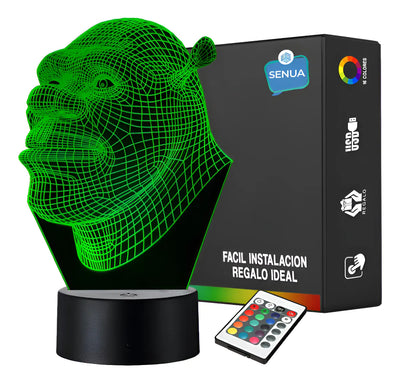Lámpara De Noche 3d Led Shrek Holograma Regalo Decoración - Negra