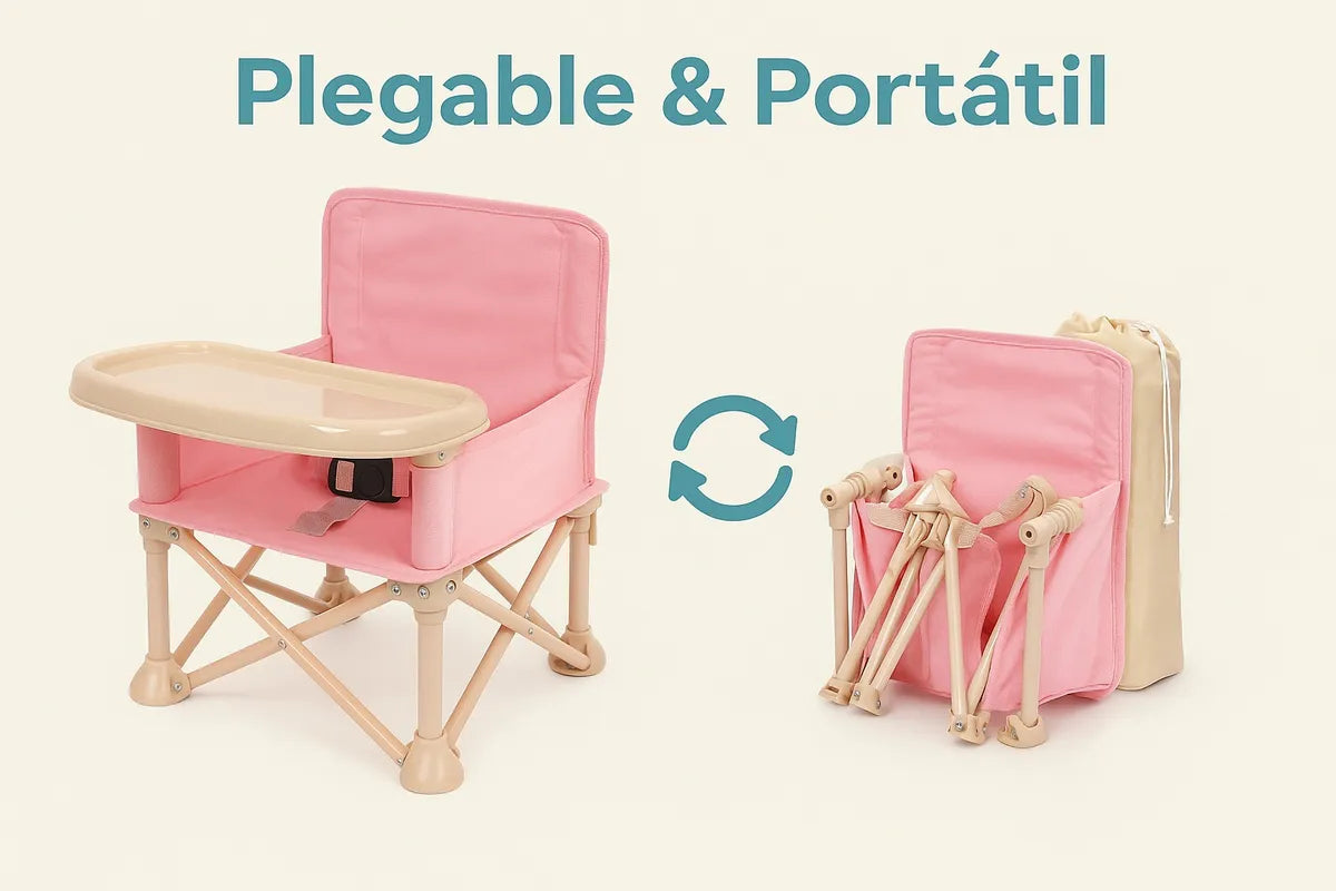 Silla Plegable Para Bebe Portatil Con Bandeja - Comedor Silla Bebe Rosa