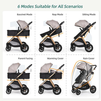 Cochecito De Bebé Convertible 6 En 1 Con Modo Moisés