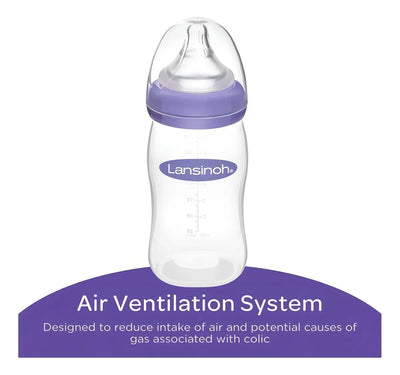 Set X3 Biberones Teteros Lansinoh 8oz Flujo Medio +3m Violeta Set Mamaderas 240 Ml