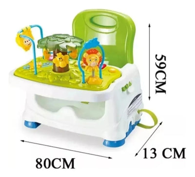 Silla Comedor Unico Musical Juguetes Portátil Doble Bandeja Azul