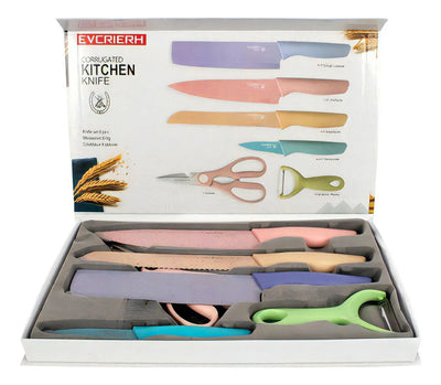 Set Cuchillos 6 Pzs Acero Inoxidable Mármol Mango Ergonómico Pastel