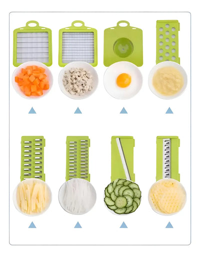 Cortador y rallador de verduras GIB Cleaningtool con mandolina, 12 en 1, con cuchillas, cesta y recipiente intercambiables