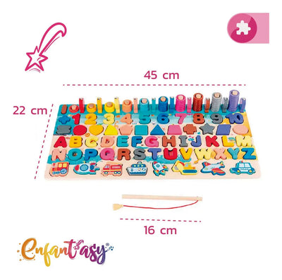 Tablero Didáctico Madera Juego Alfanumérico Infantil Encajar