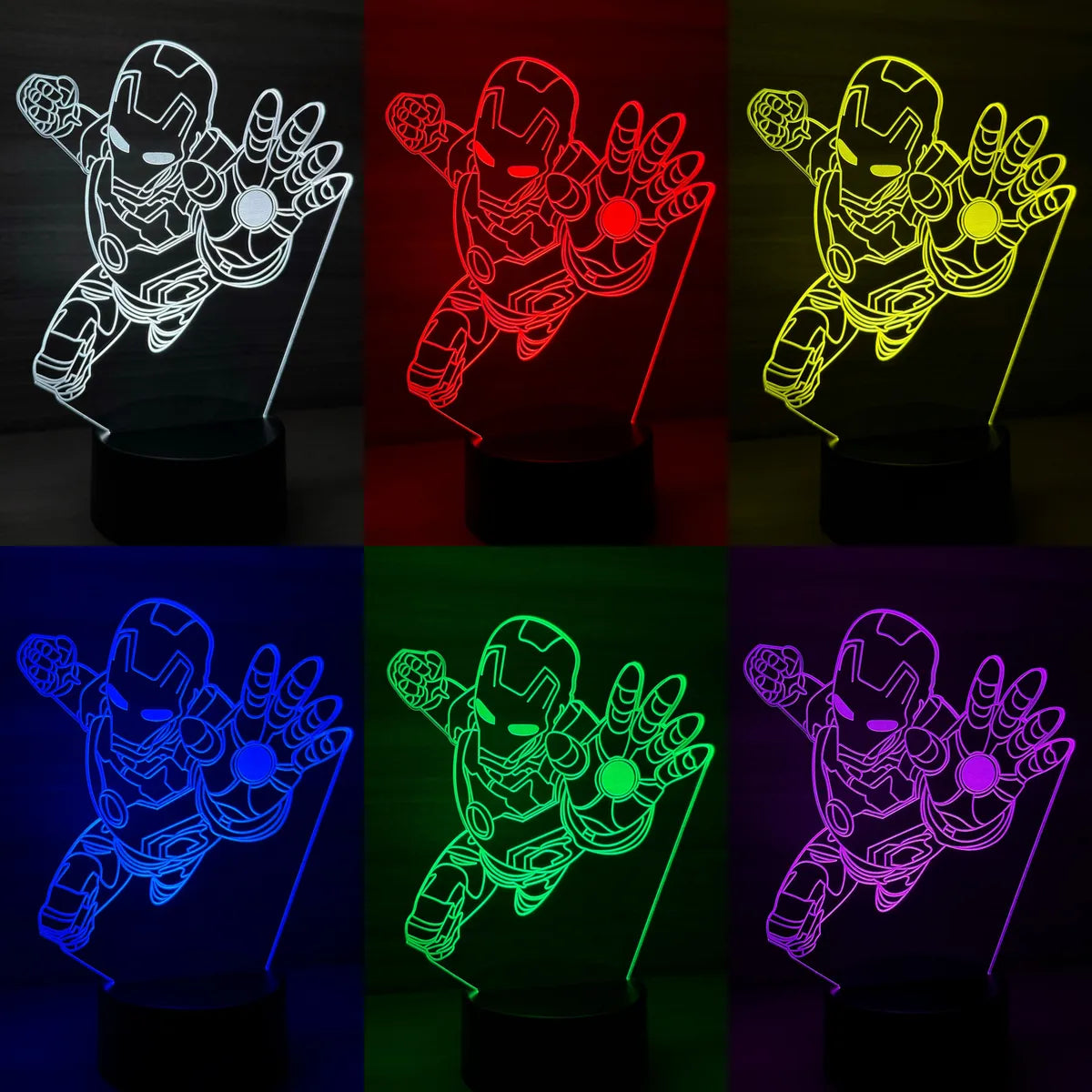 Lámpara De Noche Led Iron Man Holograma Regalo Decoración Negra