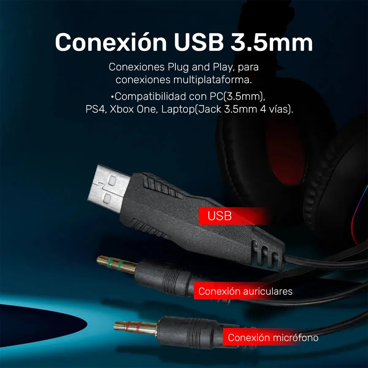 Audifonos Gamer Redragon Ares H120 Rgb, Conector 3.5, Negro