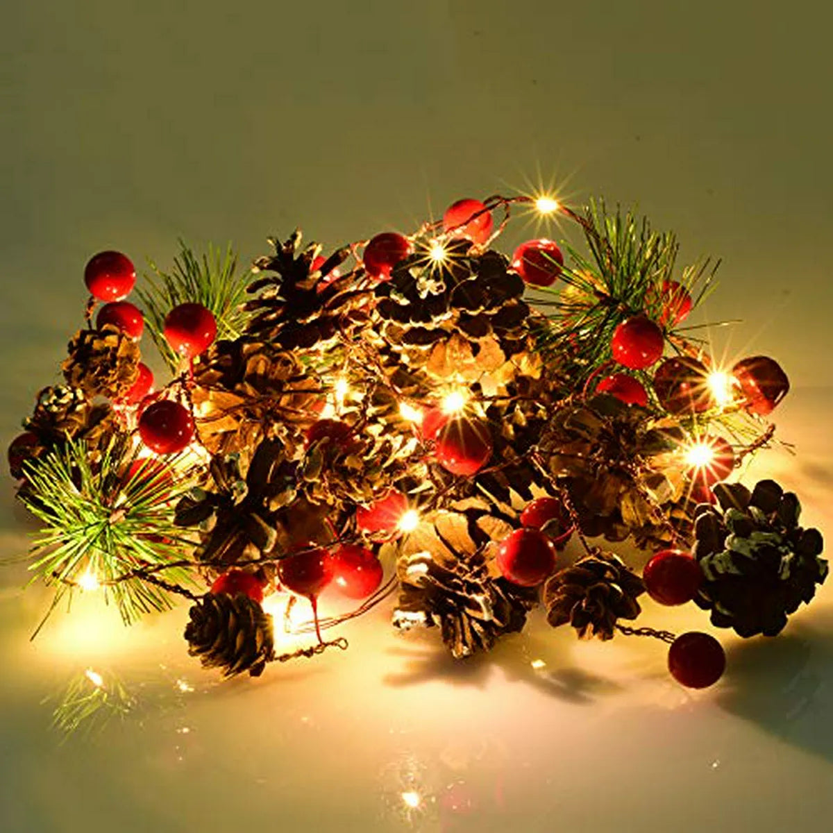 Guirnalda Navideña Artiflr 6 7ft Con Luces Led Y Berries Roj