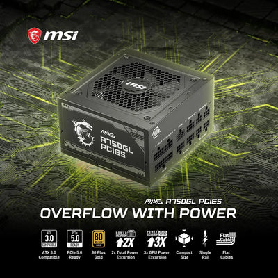 Fuente De Poder Msi Mag A750gl Pcie5 750w 80plusgold Fullmod Negro