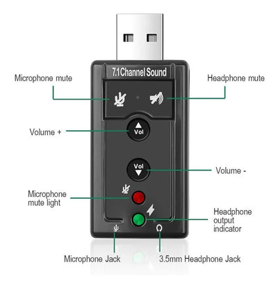 Tarjeta De Sonido Usb 7.1 Con Control De Volumen Para Pc