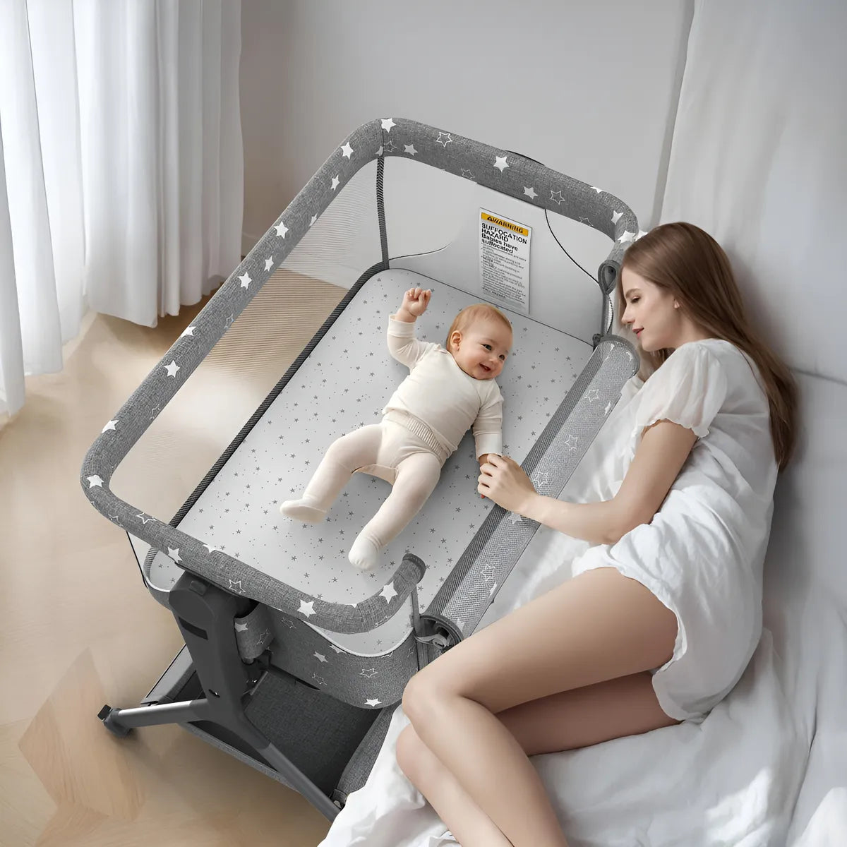 Biusikan Cuna De Bebe 3 En 1, Moises Mecedora Con Comodo Col