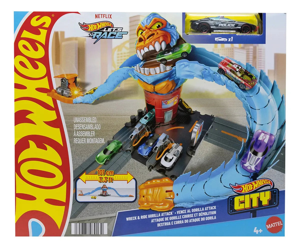 Pista de autos Hot Wheels City Gorila en la Gasolinera color azul - 2 piezas
