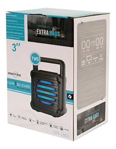 Kit 5 Mini Bocina 3 Pulgadas Bluetooth Luz Led Usb Gts-1363 Color Negro