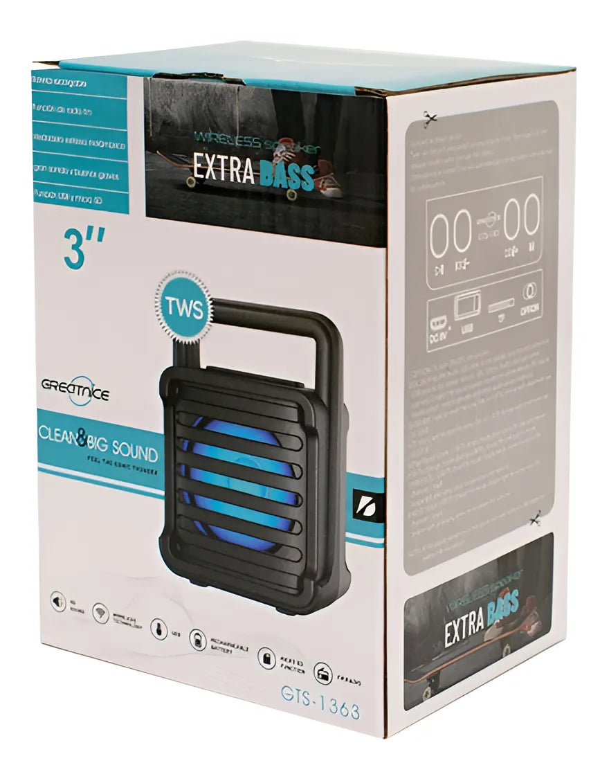 Kit 5 Mini Bocina 3 Pulgadas Bluetooth Luz Led Usb Gts-1363 Color Negro