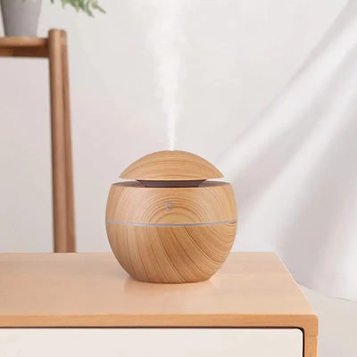 Humidificador Difusor Aire Diseño Madera Claro Redondo Esenc - Marrón Claro
