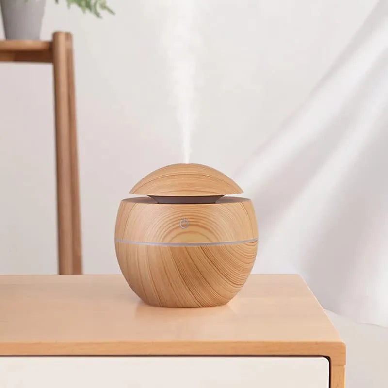 Humidificador Difusor Aire Diseño Madera Claro Redondo Esenc - Marrón Claro