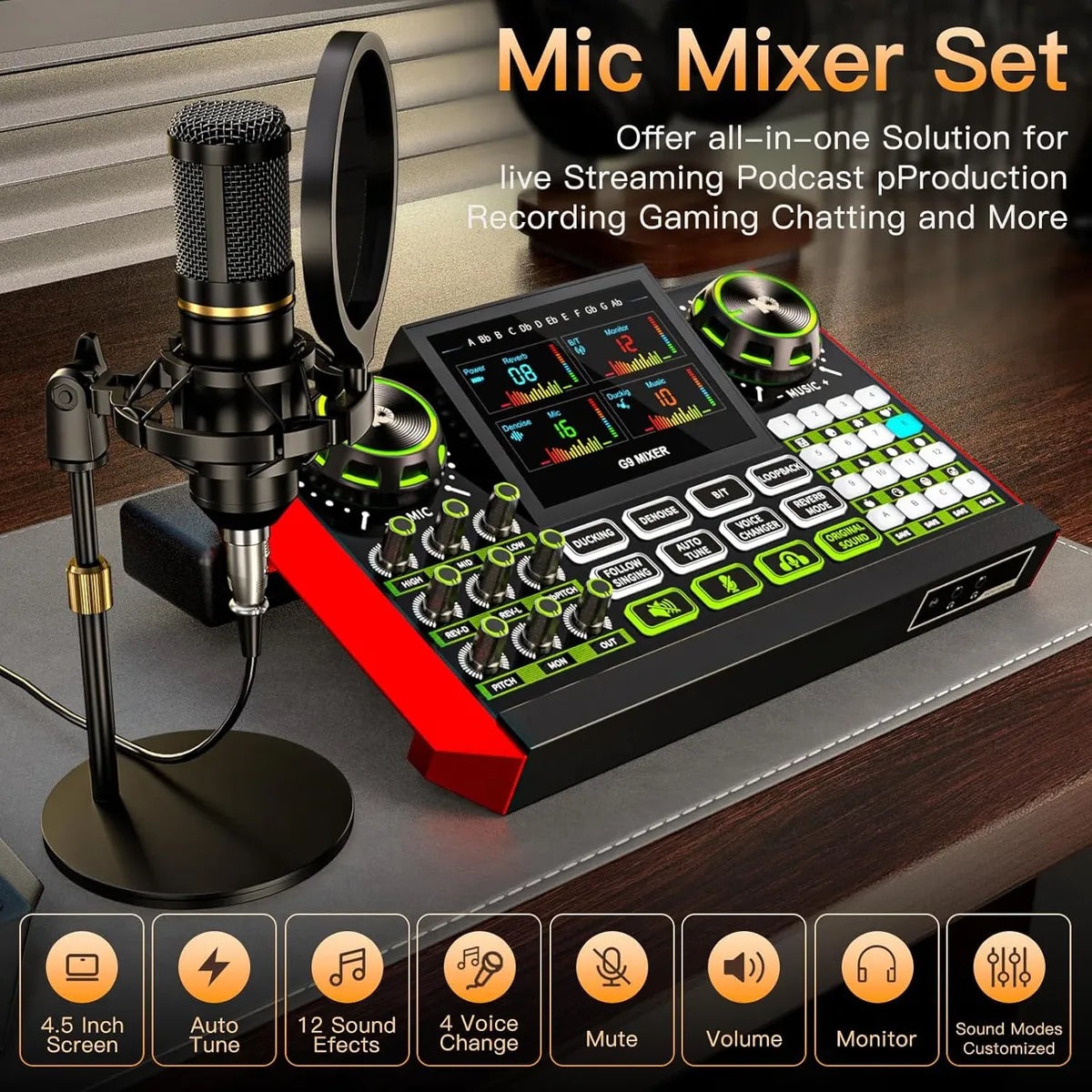 Micrófono G9 Podcast Con Efectos De Voz Y Tarjeta De Sonido