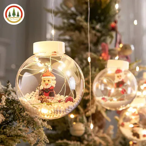 Instalación Cortina Bolas Y Aros Navideños Figura Papa Noel Multicolor