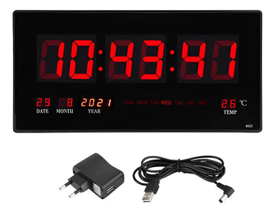 Reloj de pared LED digital grande con temperatura de día, mes y año