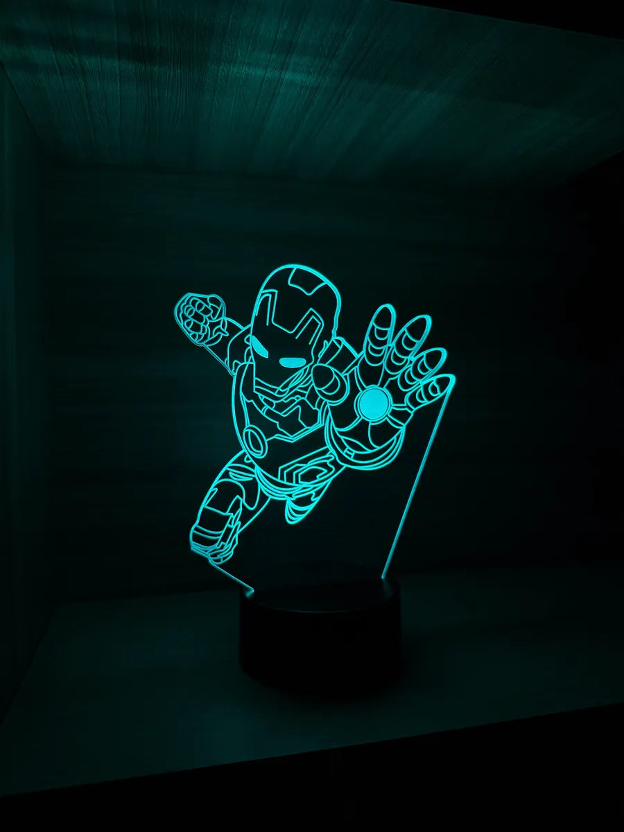 Lámpara De Noche Led Iron Man Holograma Regalo Decoración Negra