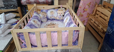 Cama Cuna Flor Morado, Corral De 150cm Natural Flor Morado