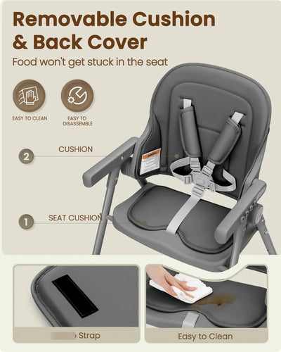 Silla Alta Plegable Para Bebés Y Niños Con Bandeja Gris