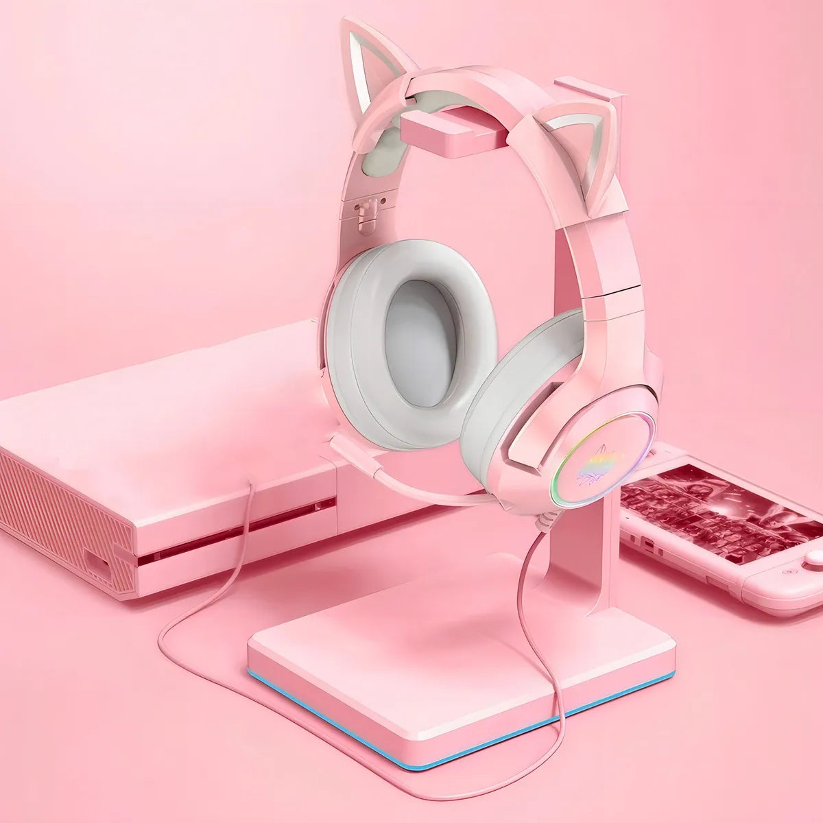 Aurífonos Gamer Onikuma K9 Micrófono - Cable Adaptador 1 A 2 Color Rosa