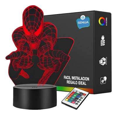 Lámpara De Noche Led Spiderman Decoración Regalo Holograma - Negra