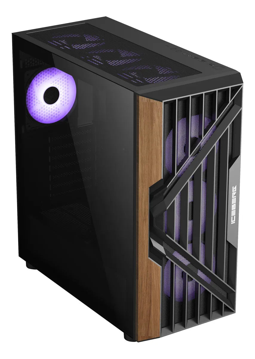 Gabinete Gamer Iceberg Wood Vector 7 Ventiladores Argb Color Negro