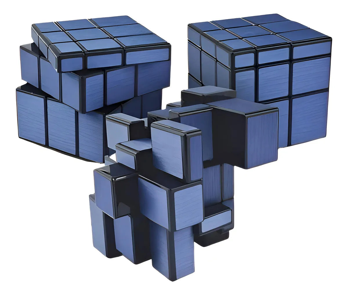 Cubo Rubik 3x3 Mirror Qiyi Espejo Azul Acero Cuerpo Negro 5.6cm