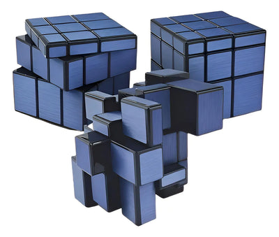 Cubo Rubik 3x3 Mirror Qiyi Espejo Azul Acero Cuerpo Negro 5.6cm