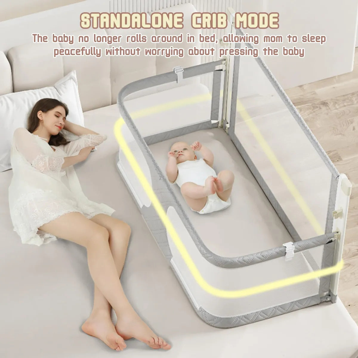 Cuna Portátil 3 En 1 Para Bebé Cama Lateral Ajustable Gris