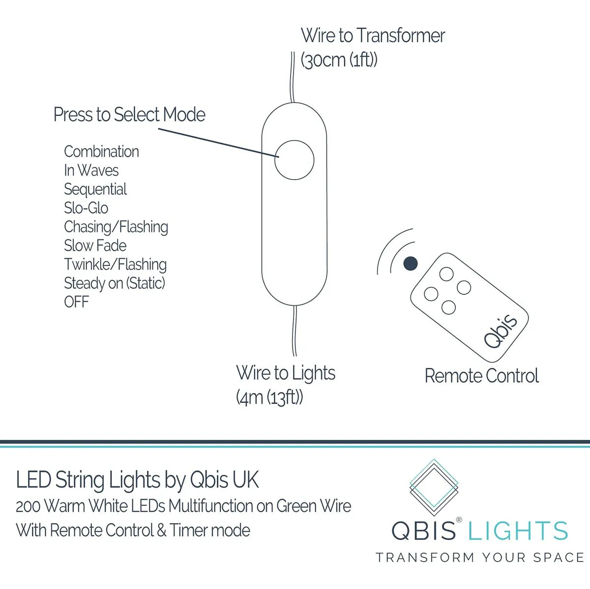 Qbis 200 Luces Led De Navidad De Color Blanco Cálido Con C.