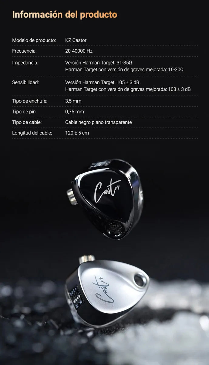 Auriculares Kz Castor 4 Drivers C/mic Dynamic Harmam con ecualizador de color negro