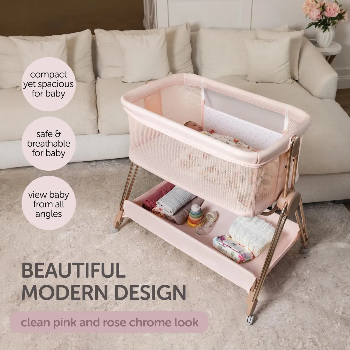 Cama De Noche Para Bebé Moisés Cuna Con Ajuste Y Ruedas Rosa