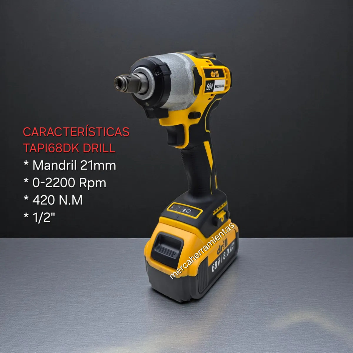 Kit Taladro Inalámbrico 13mm Y Pistola Impacto 1/2 Drill 68v - Amarillo - 60hz