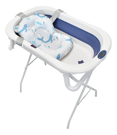 Bañera Plegable Con Soporte Y Cojín Stand Happy Baby Color Azul