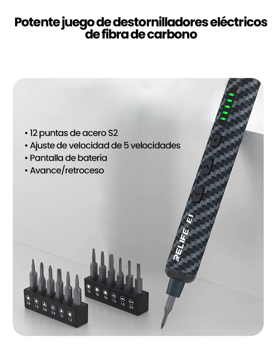 Destornillador Electrico Relife E1 12 Puntas Celulares Color Negro