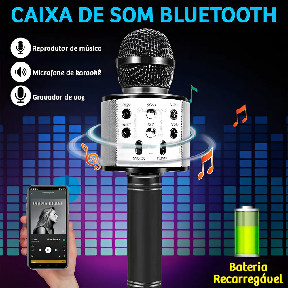 Micrófono de karaoke Bluetooth recargable inalámbrico plateado