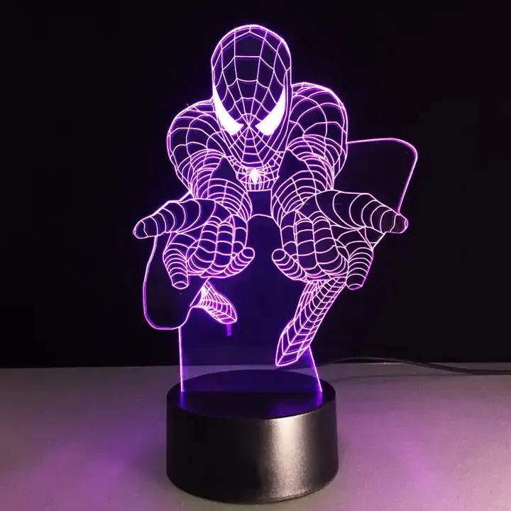 Lámpara De Noche Led Spiderman Decoración Regalo Holograma - Negra