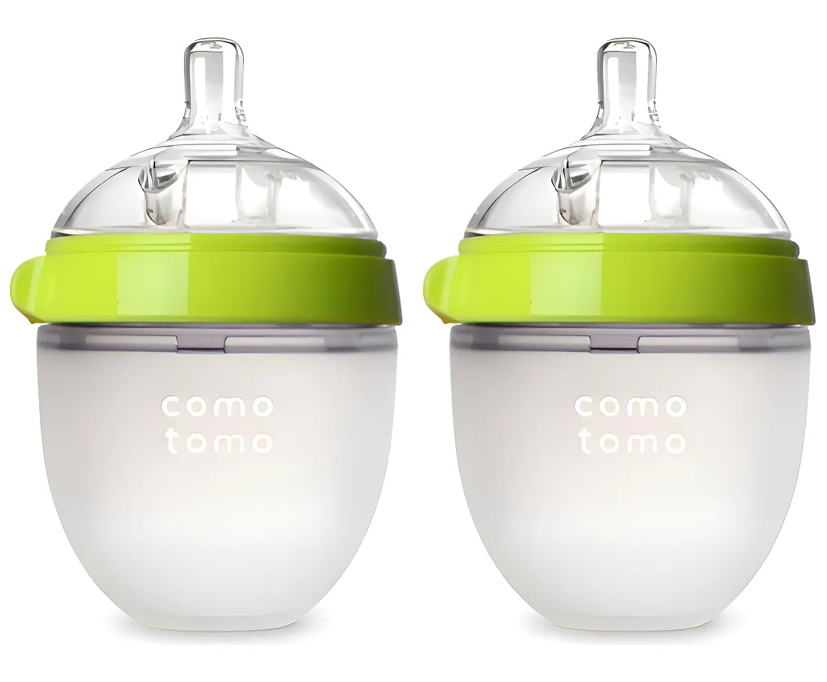Comotomo biberón de silicona 150ml anticólico color verde 2 unidades