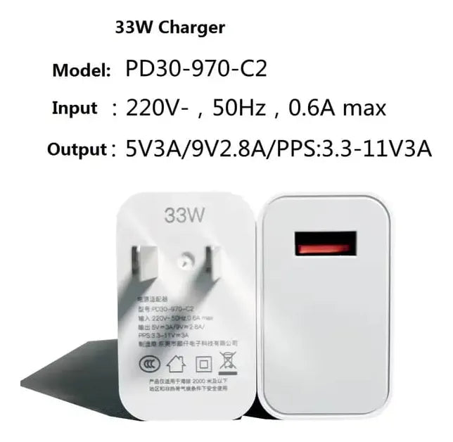 Cargador Celular Rápido 33w Compatible Xiaomi Genérico Usb C Blanco